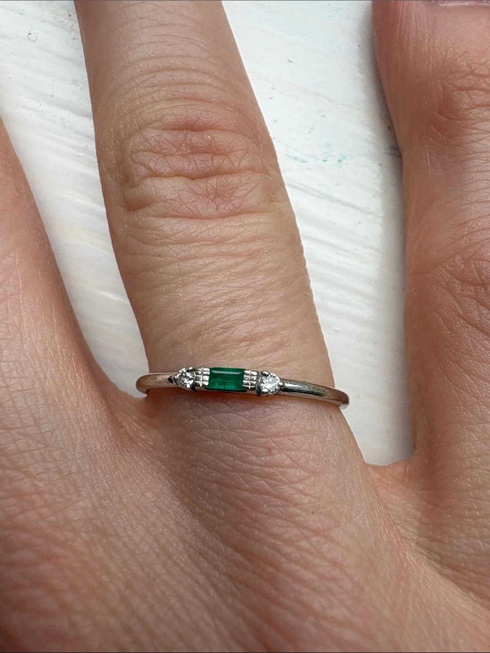 Delicate Silver Ring with Green Baguette Stone
